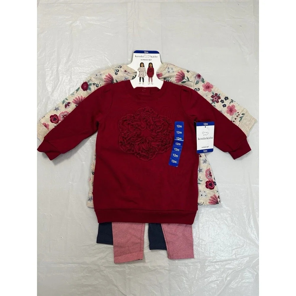Koala Kids Pink Floral 4-Piece Set 12 Months Pink Flowers New With Tags